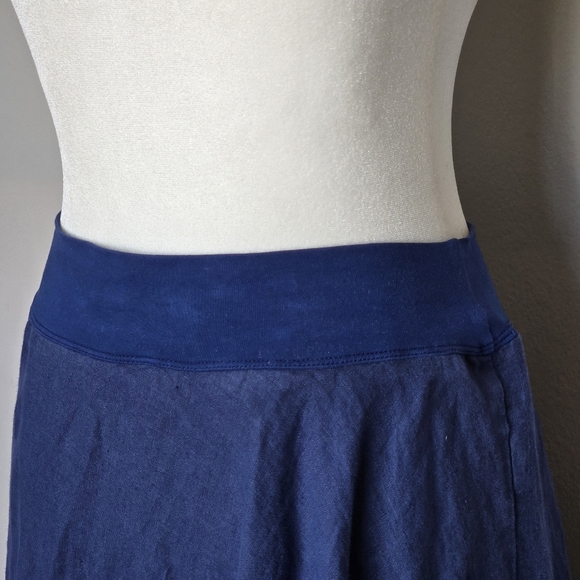 European Culture Linen Lagenlook Pull-on Navy Midi Asymmetrical Boho Skirt Small - Picture 6 of 11